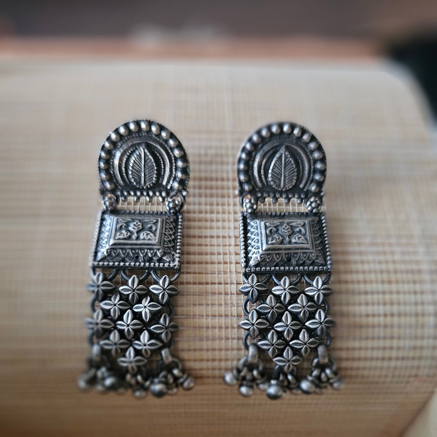 Leaf on square Jaali Jhumka