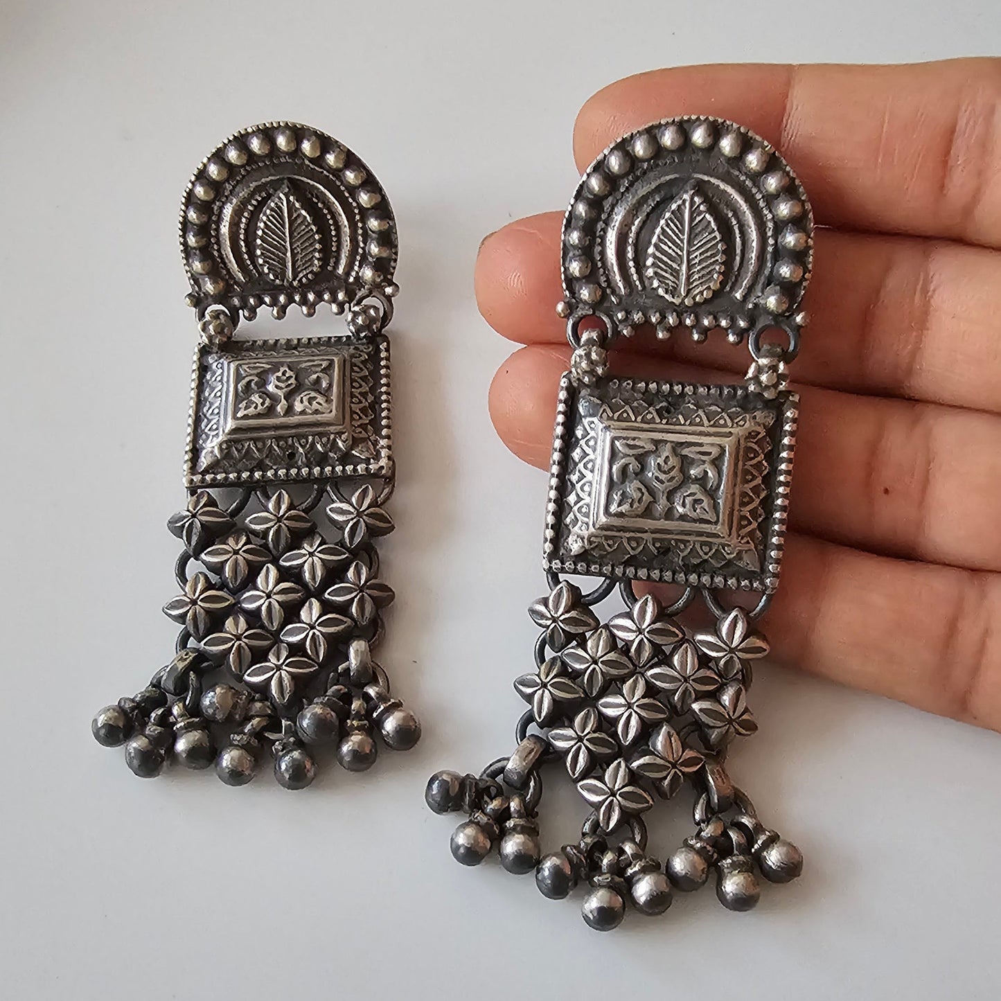 Leaf on square Jaali Jhumka