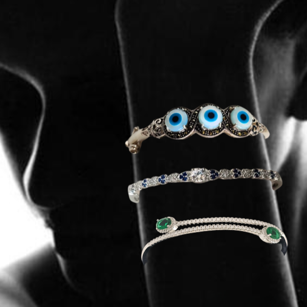 Silver Cutstone Bracelet Blue White