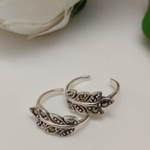 Swiss Marcasite Toe Ring-7 Leaf- pair