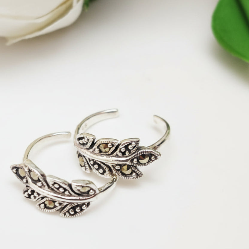 Swiss Marcasite Toe Ring-7 Leaf- pair