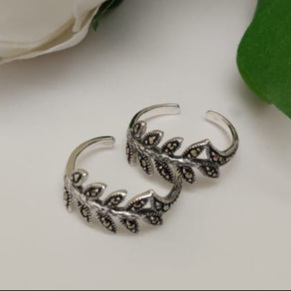 Swiss Marcasite Toe Ring-10 Leaf- pair