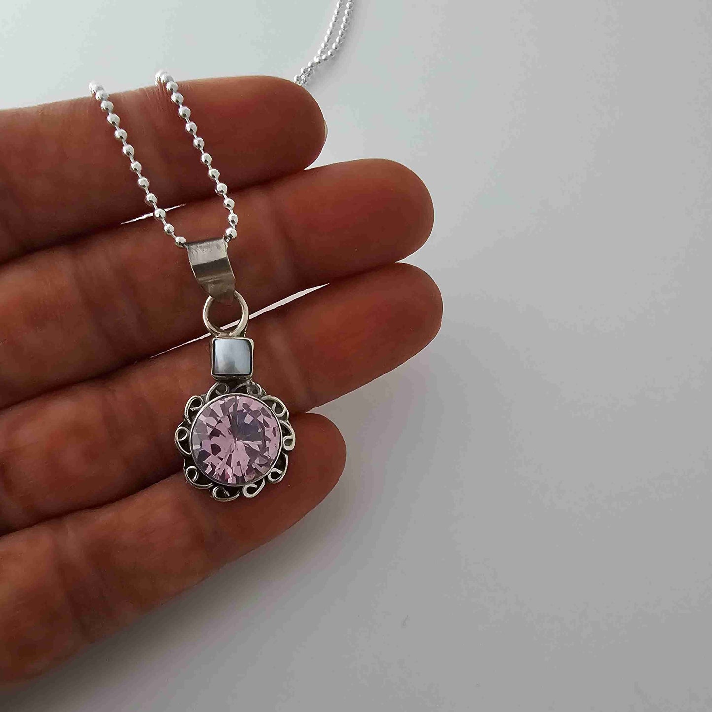 Silver Pink Tourmaline Stone Pendant