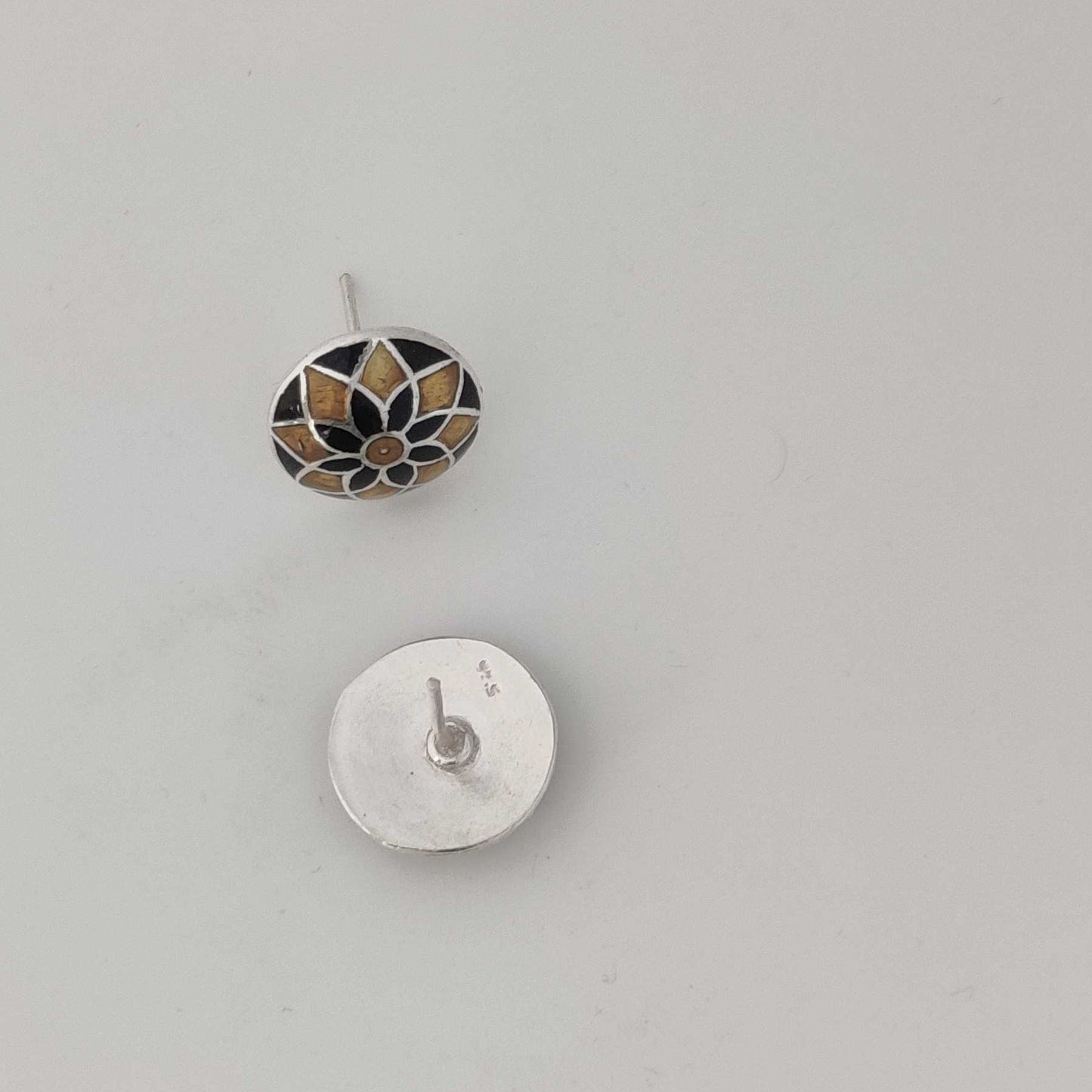 Silver Yellow Black Meenakari Stud