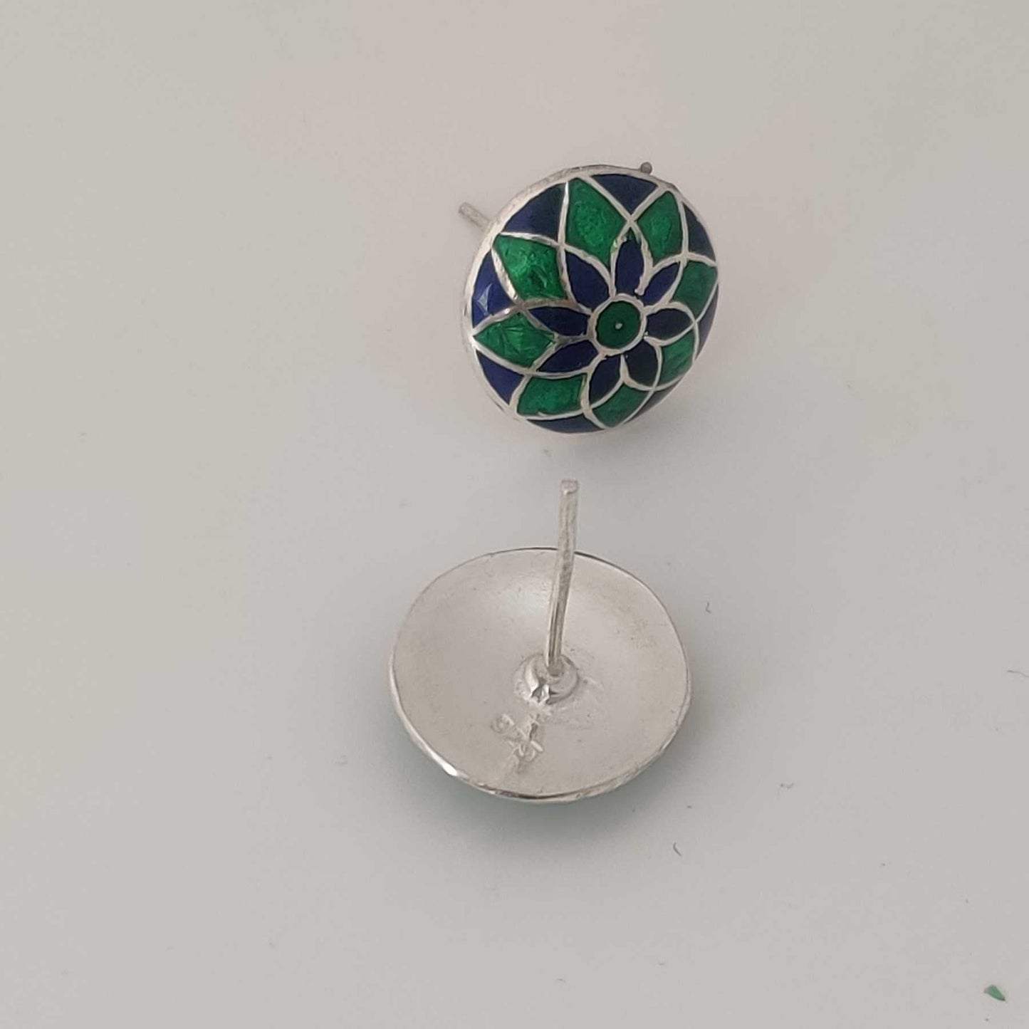 Silver Green Blue Meenakari Stud
