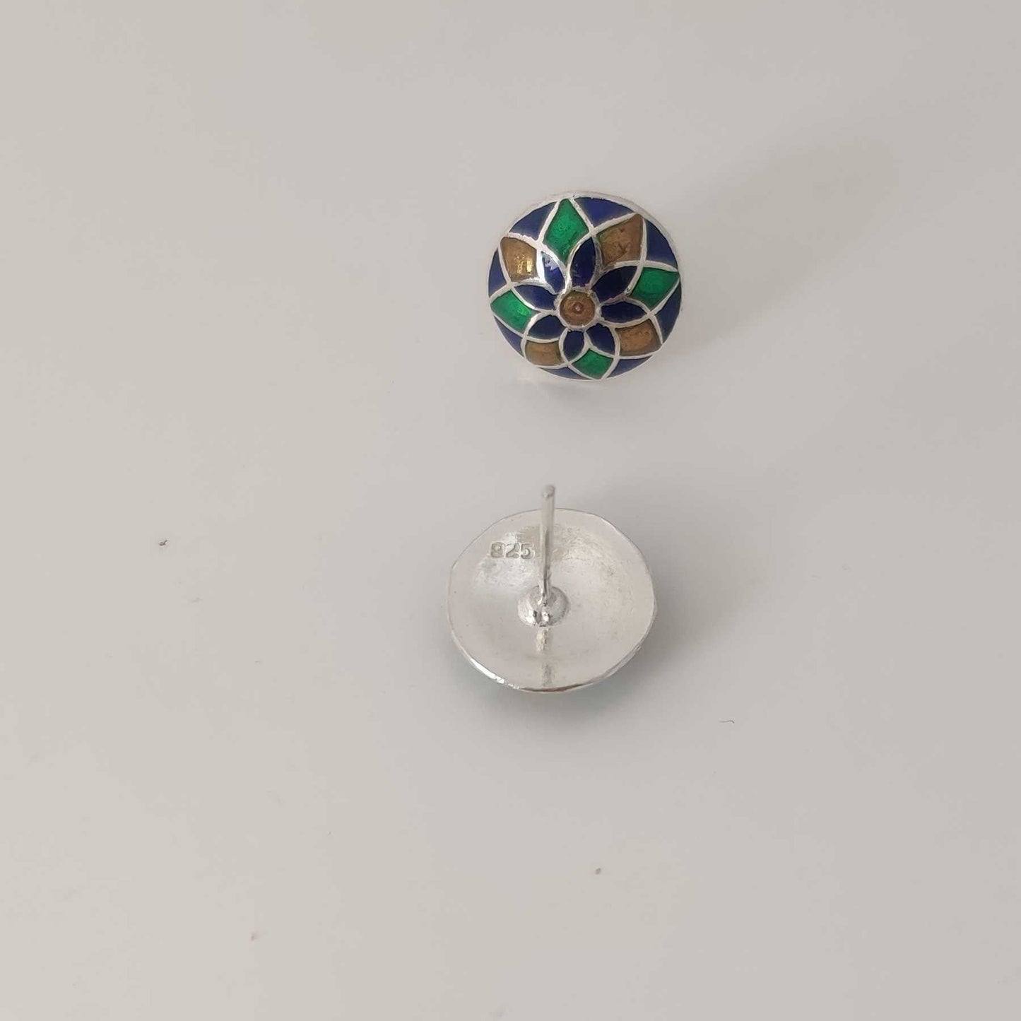 Silver Yellow Blue Green Meenakari Stud