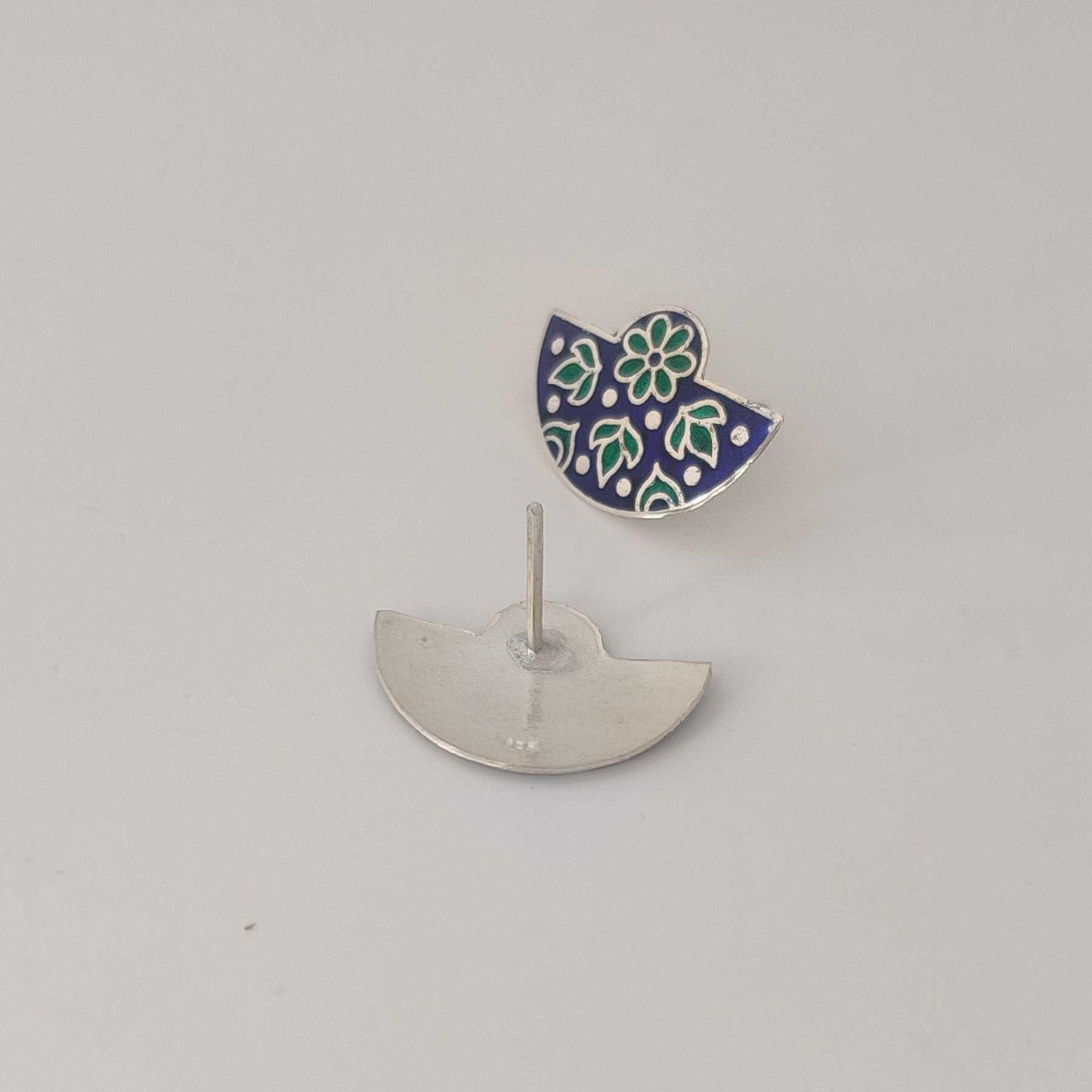 Silver Blue Green Semicircle Meenakari Stud