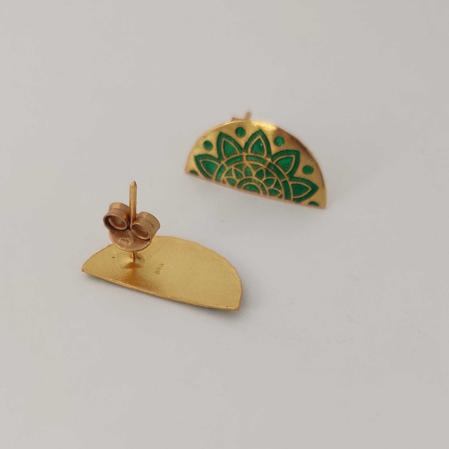 18kt Gold plated Green Semiircle Meenakari Stud