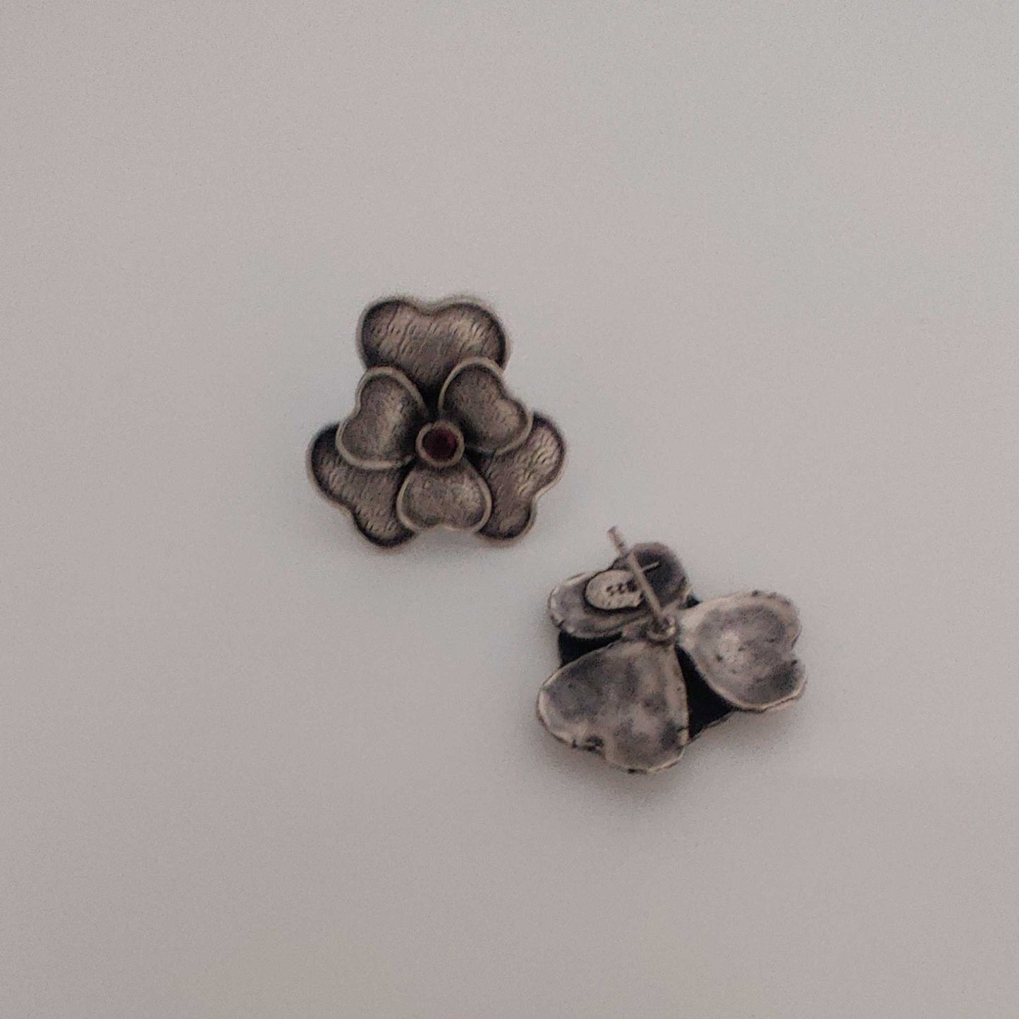 Silver 6 Petal Heart Flower Stud
