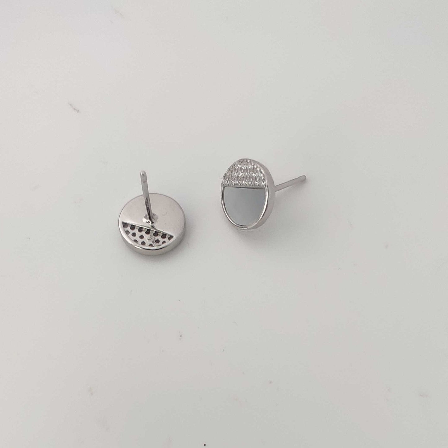 Silver mother-of-pearl Semi Circle Stud