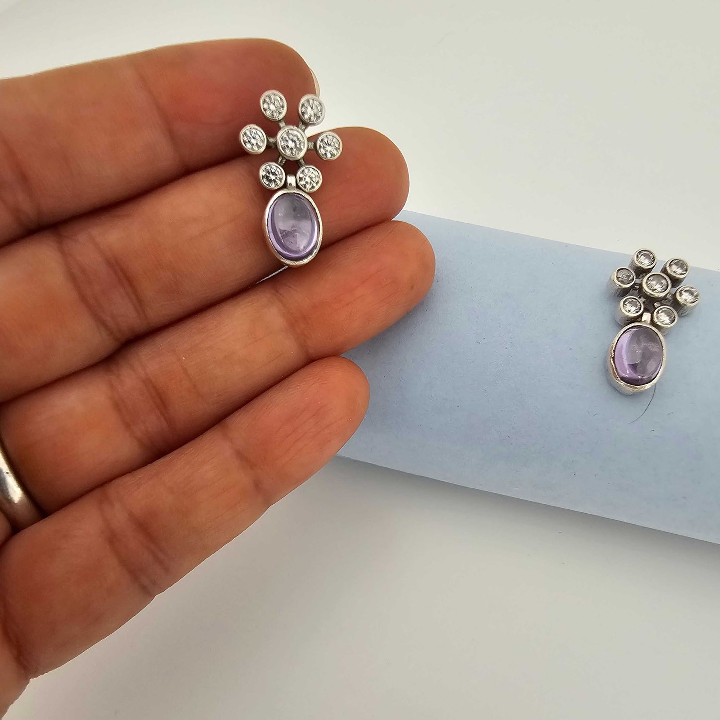 Silver Kundan Purple Cutstone Stud