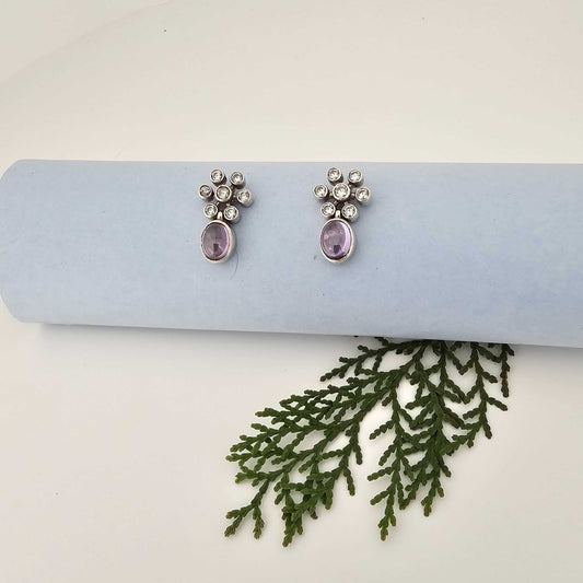 Silver Kundan Purple Cutstone Stud