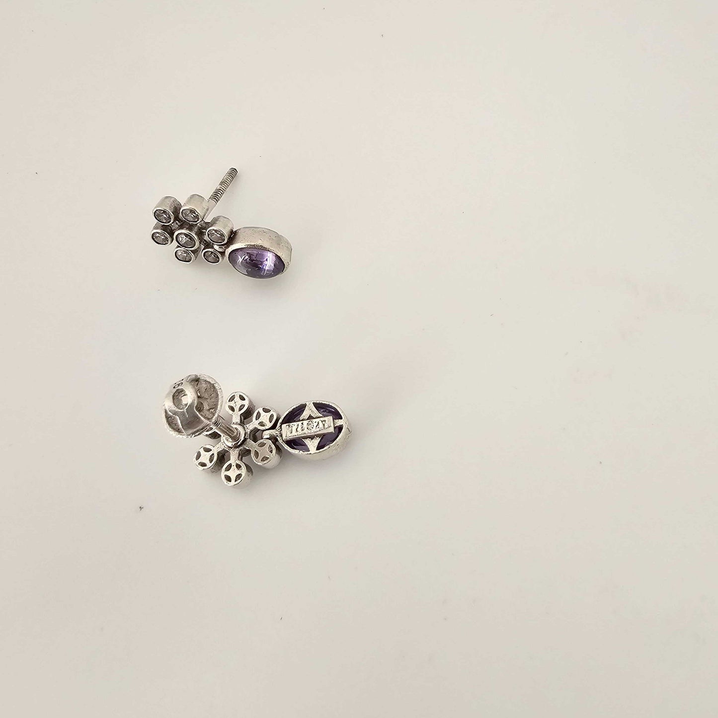 Silver Kundan Purple Cutstone Stud