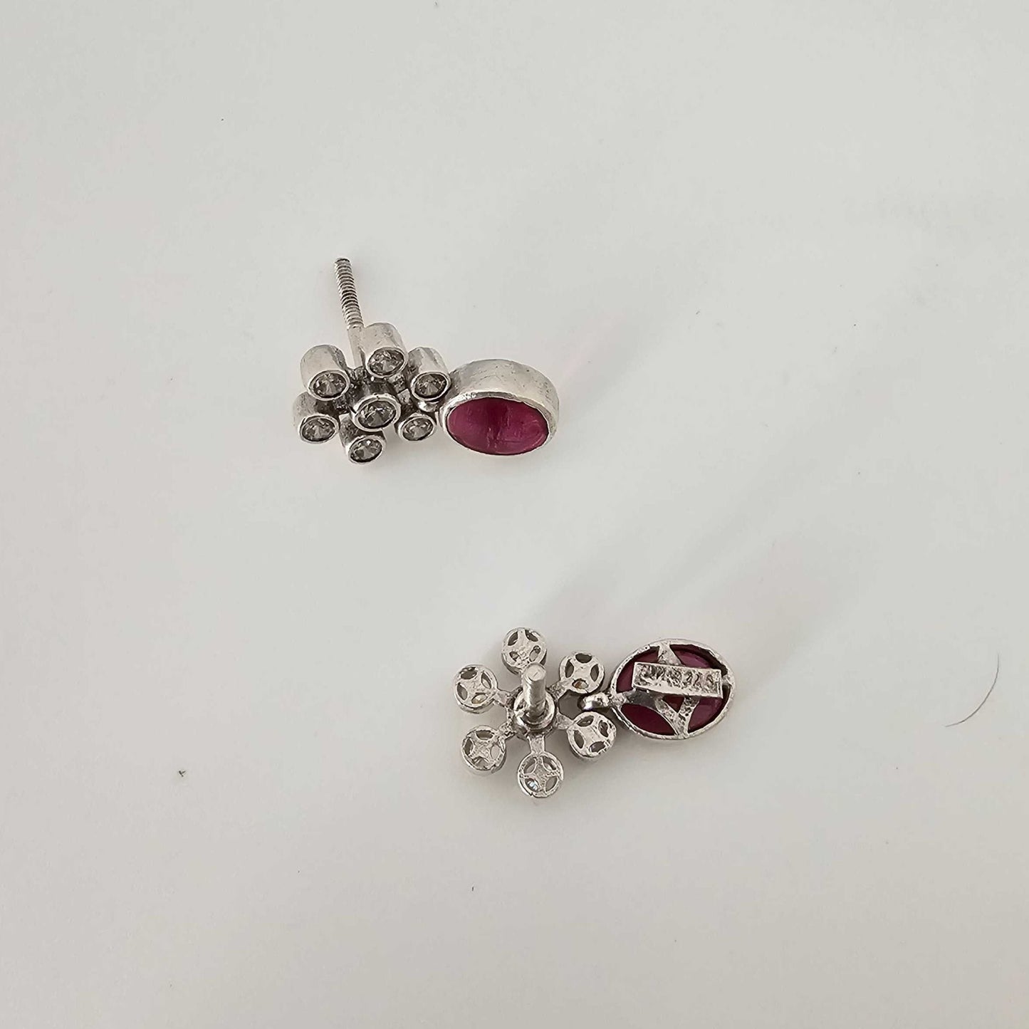 Silver Kundan Red Cutstone Stud