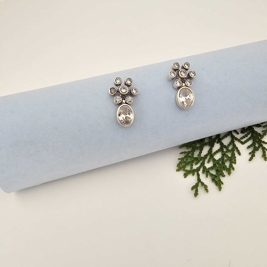 Silver Kundan White Cutstone Stud
