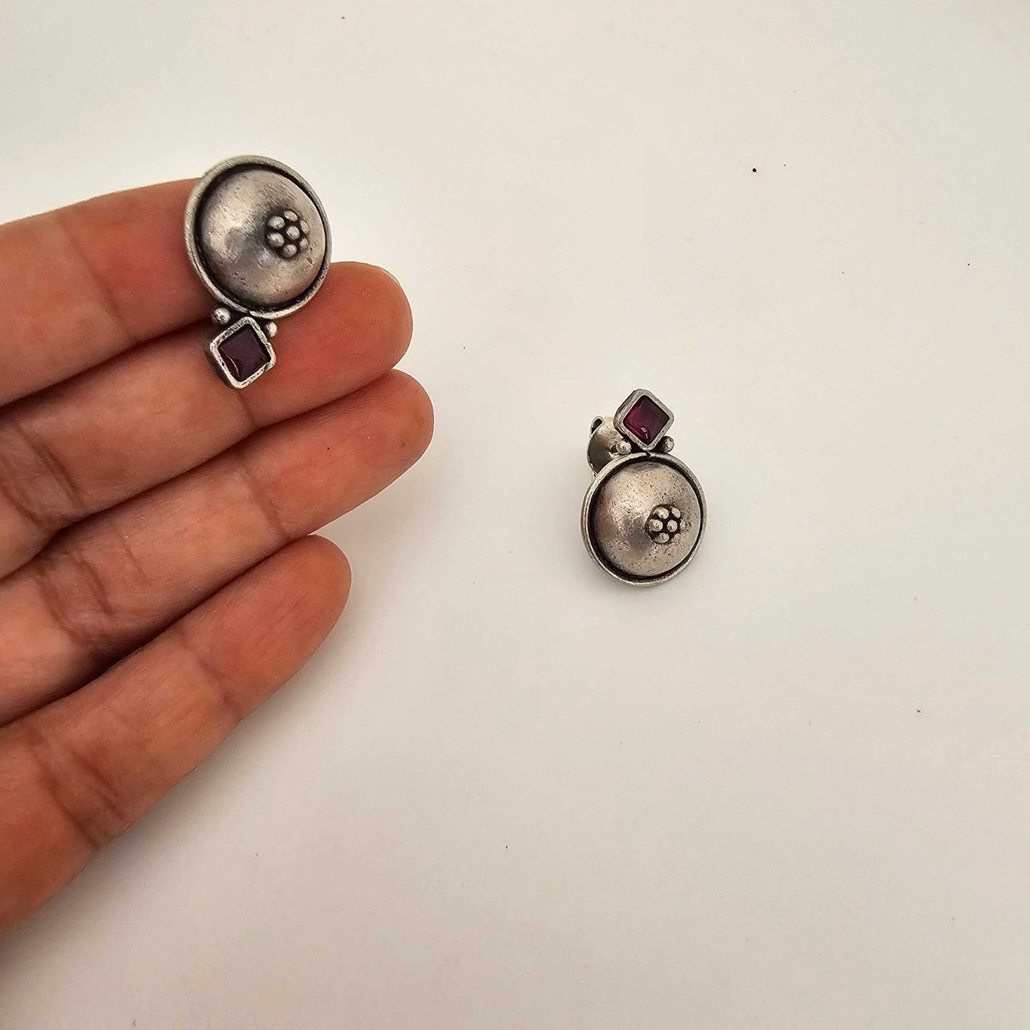 Silver Dome with Ruby Stud