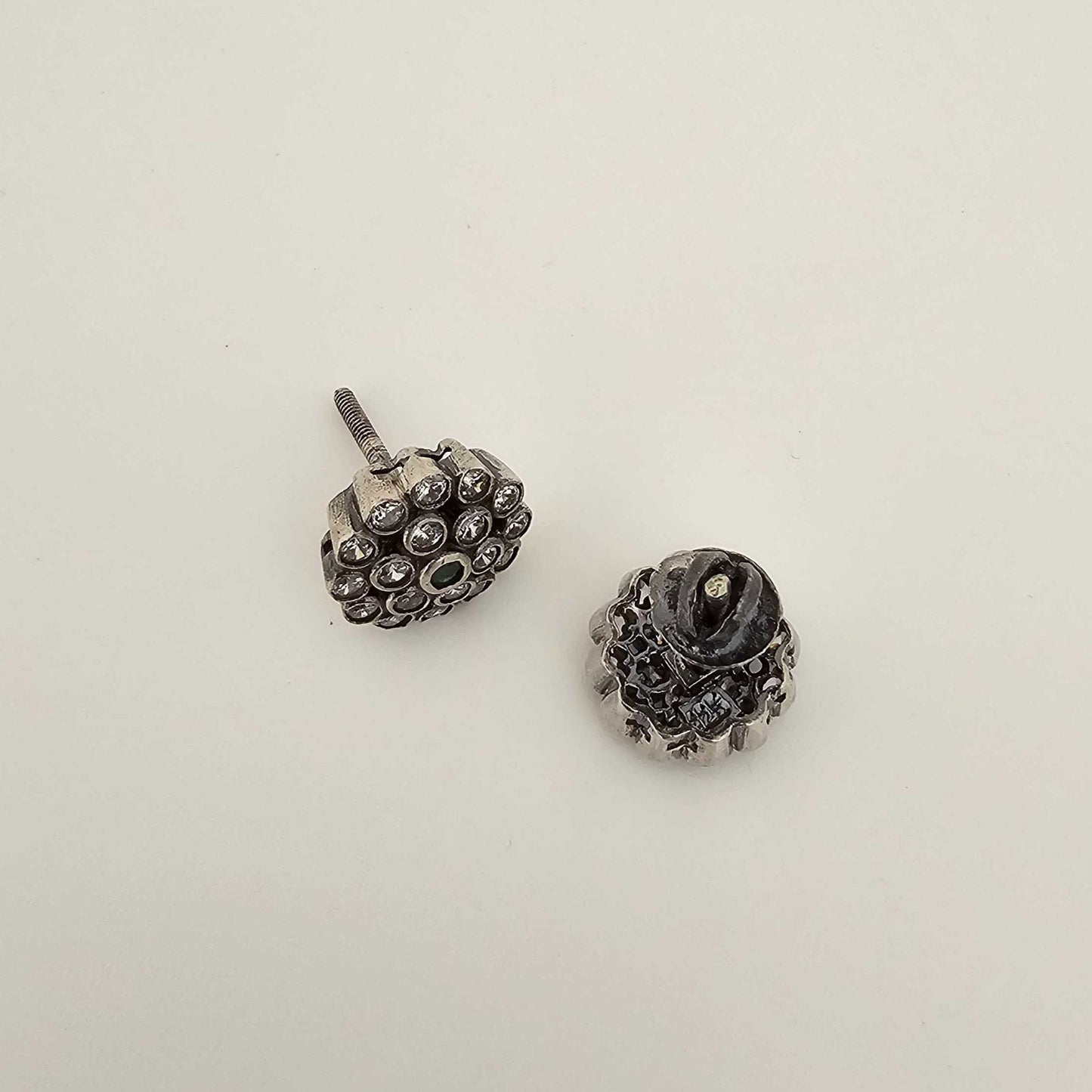 Silver Cutstone Green Center Flower Stud