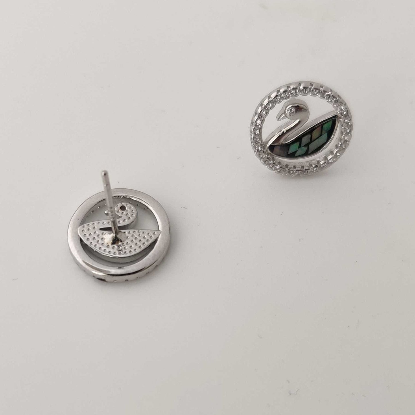 Silver Abalone SwanInCircle Stud