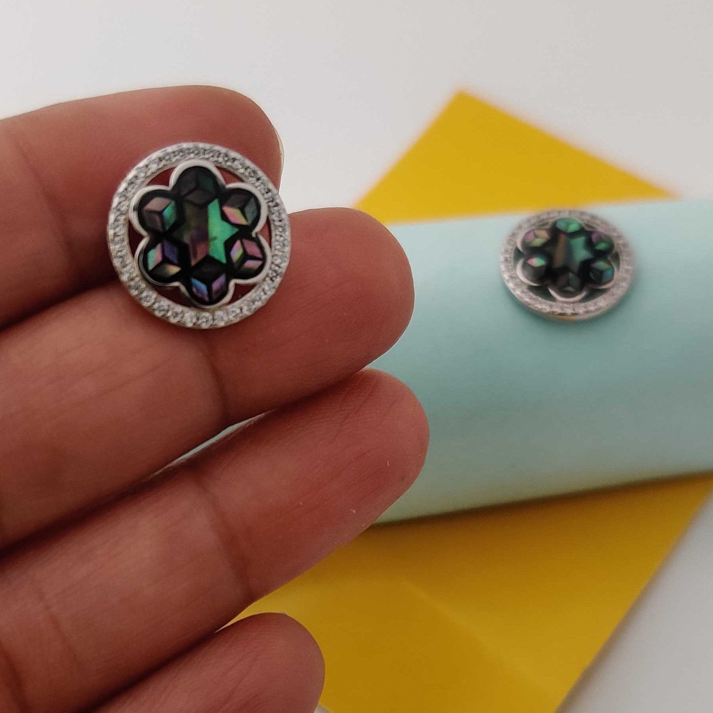 Silver Abalone Flower Stud