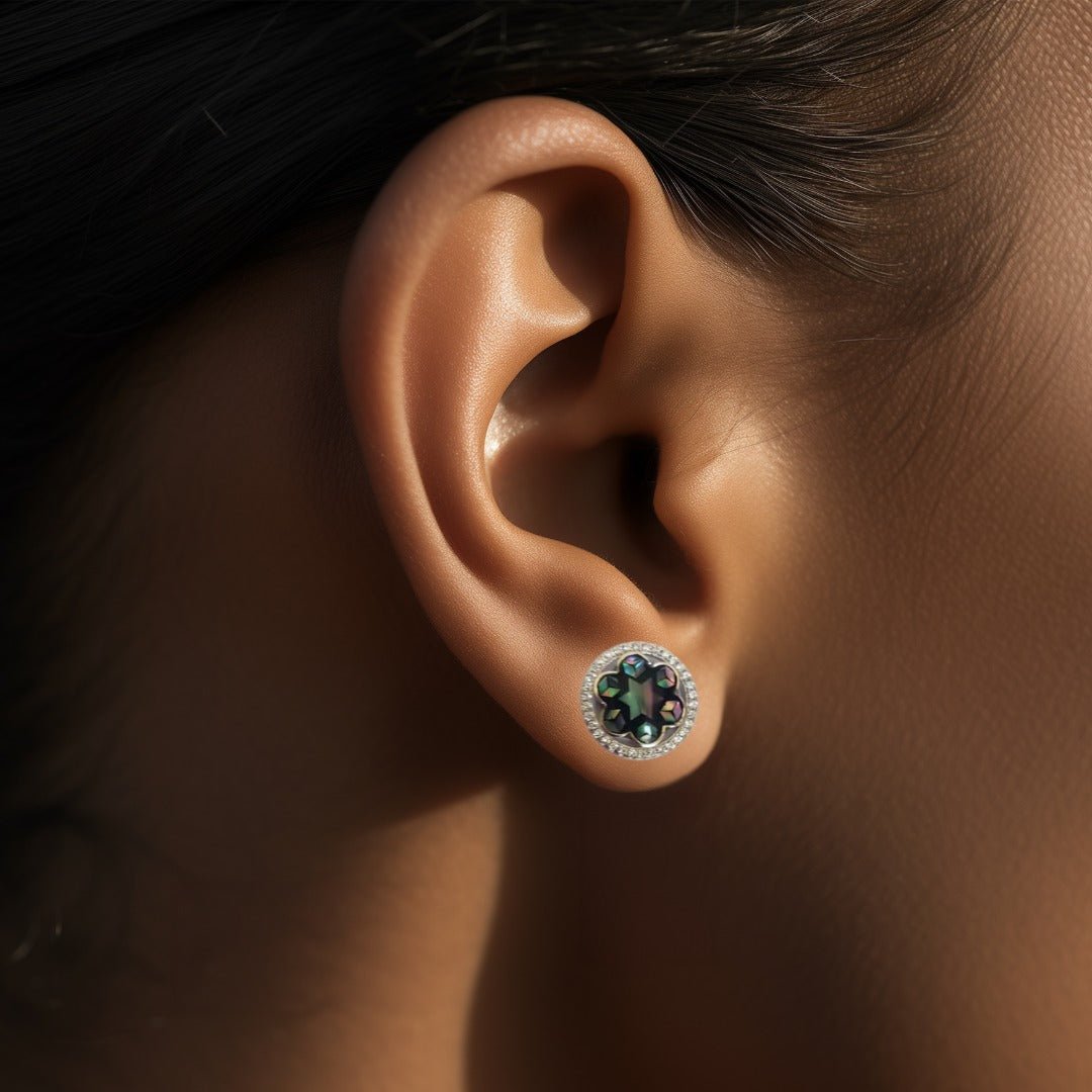 Silver Abalone Flower Stud