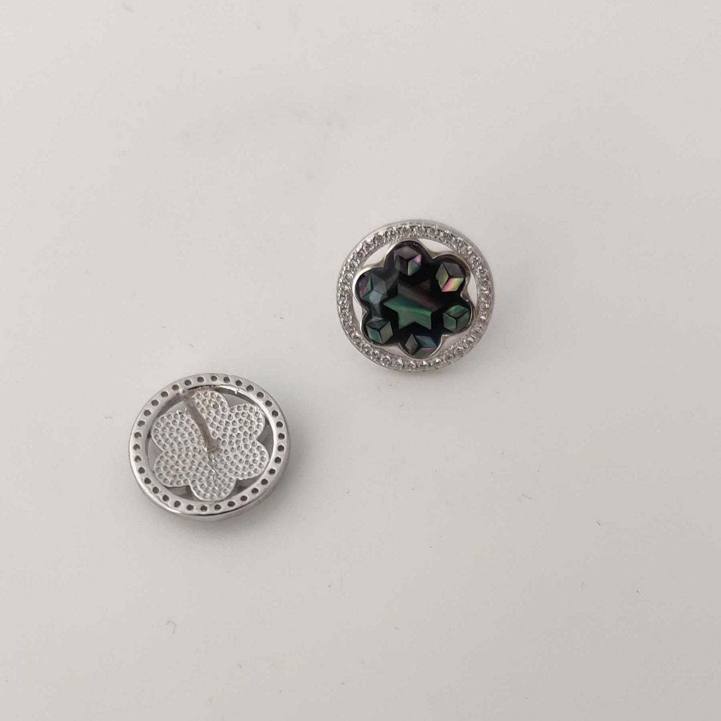 Silver Abalone Flower Stud