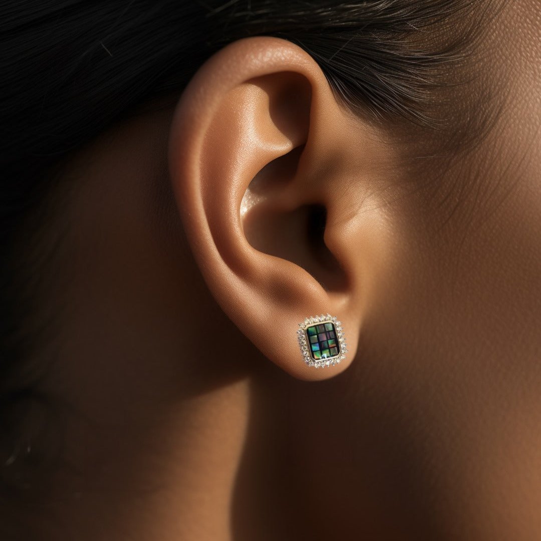 Silver Abalone Square Stud