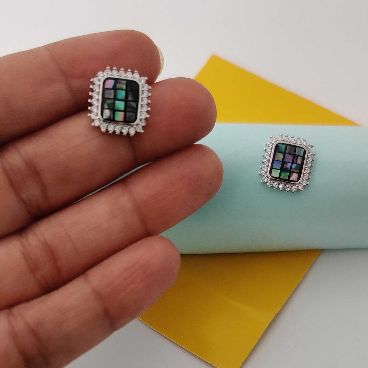 Silver Abalone Square Stud