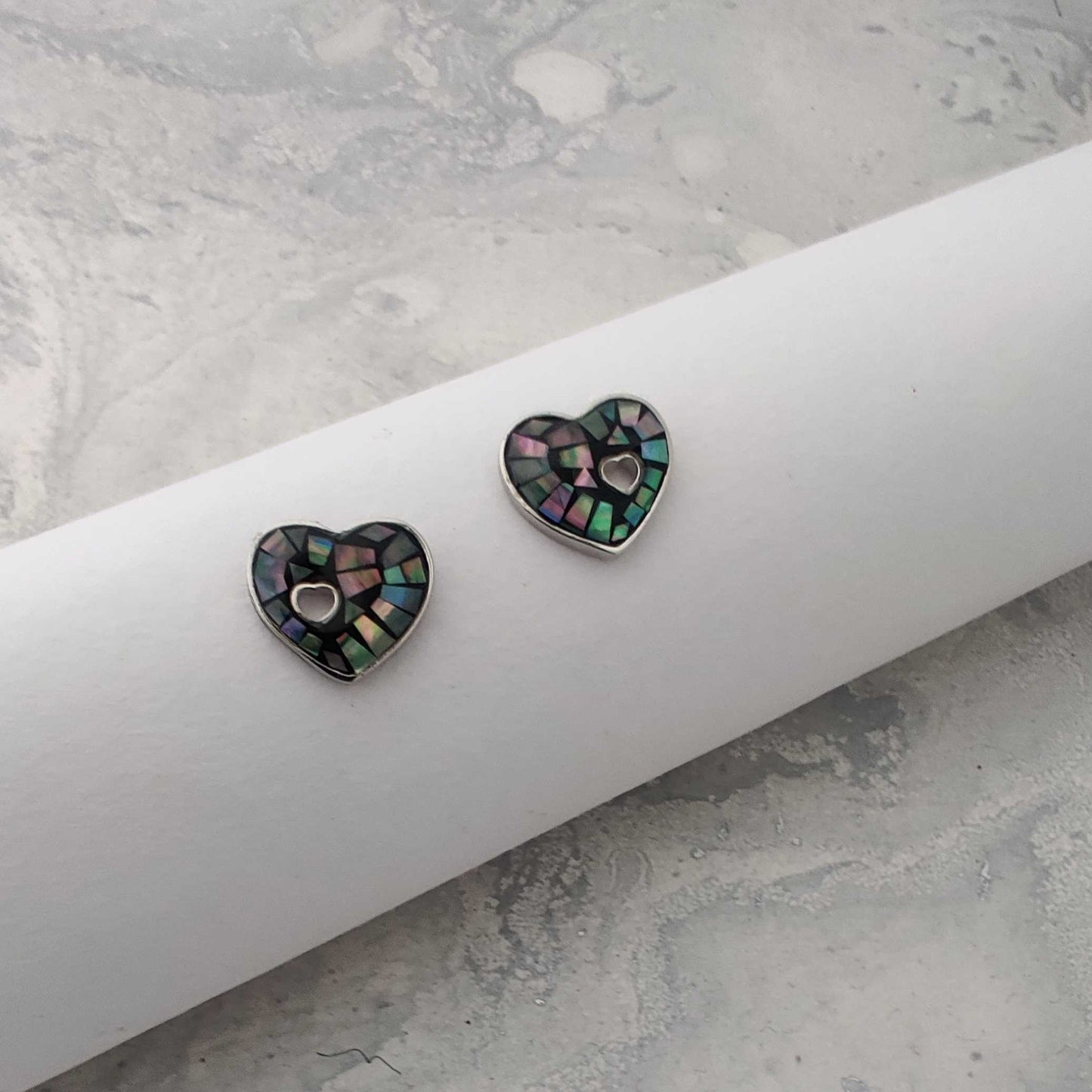 Silver Abalone Heart Stud