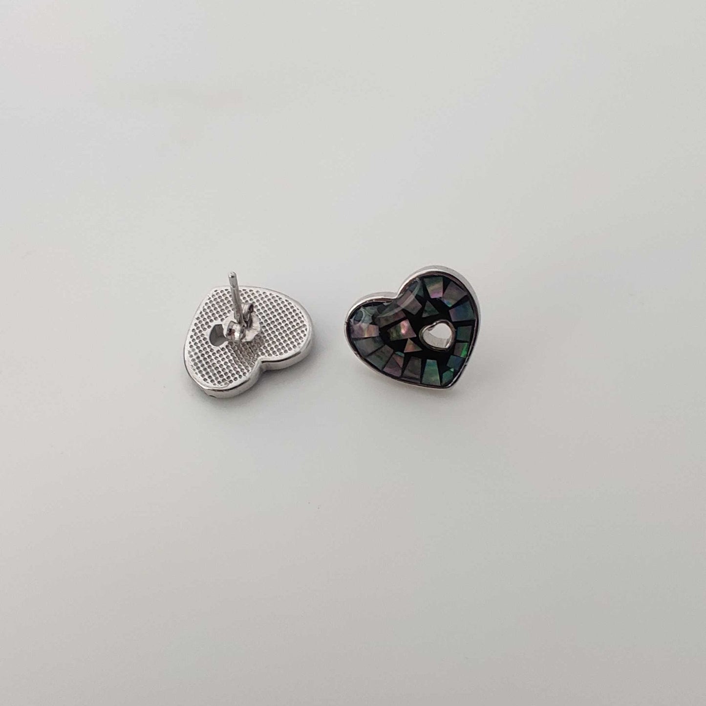 Silver Abalone Heart Stud