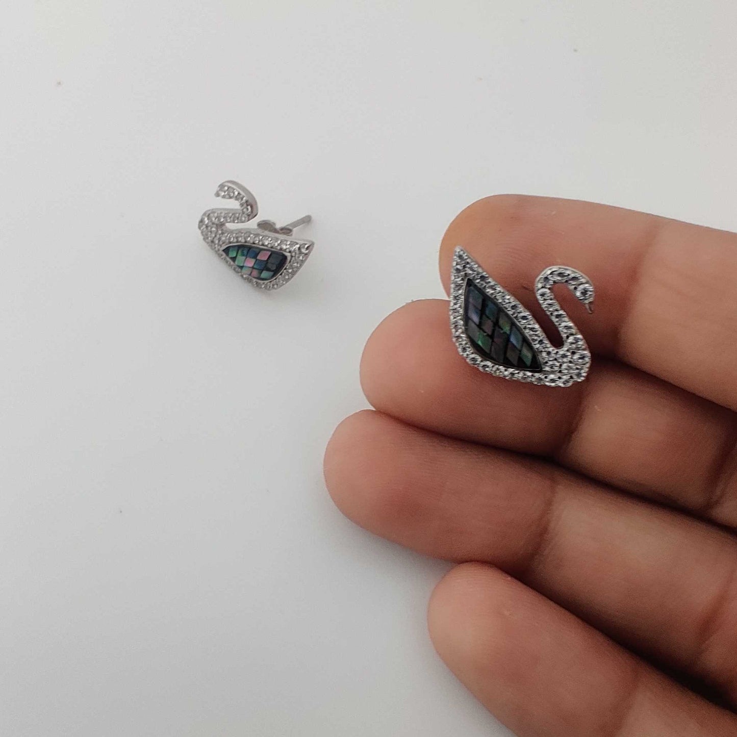 Silver Abalone Swan Stud