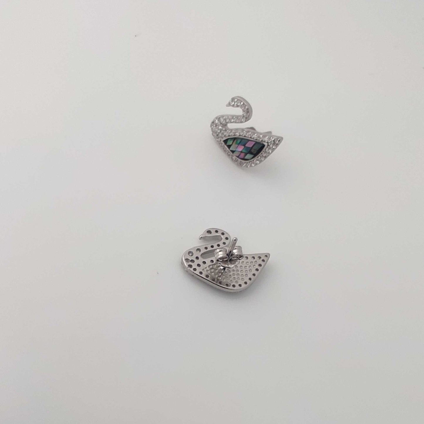 Silver Abalone Swan Stud