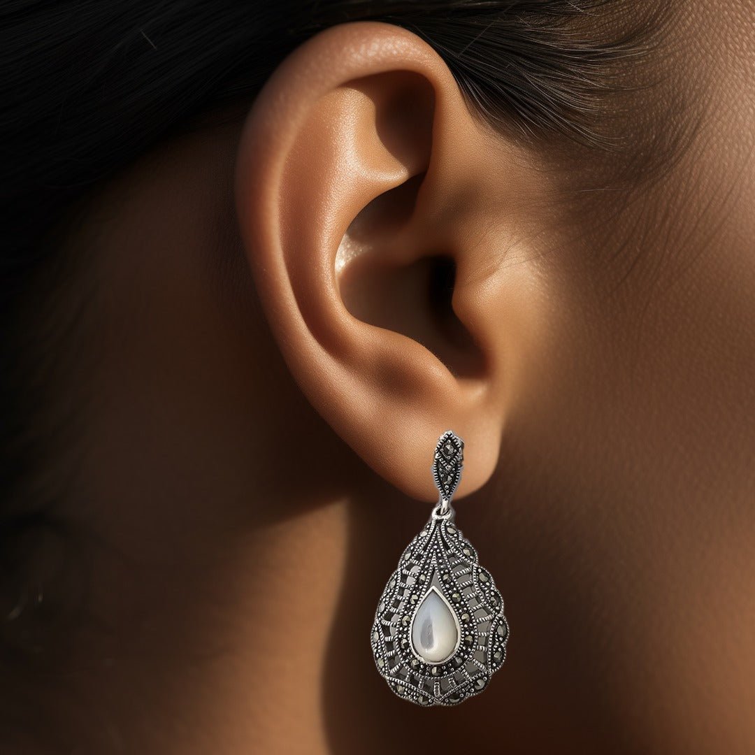 Silver SwissMarka Moonstone Jhumka