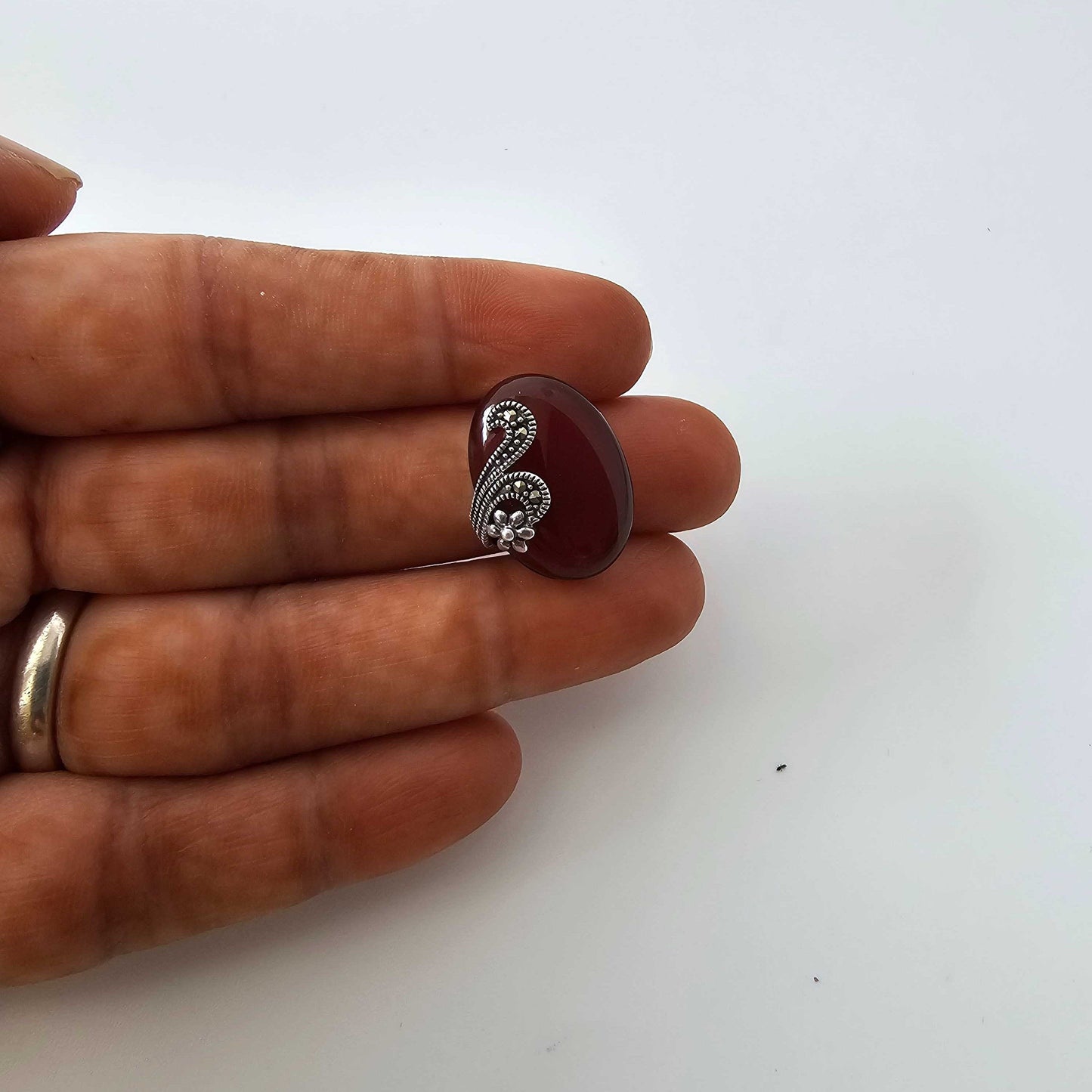 Silver SwissMarka Red Oval Stud