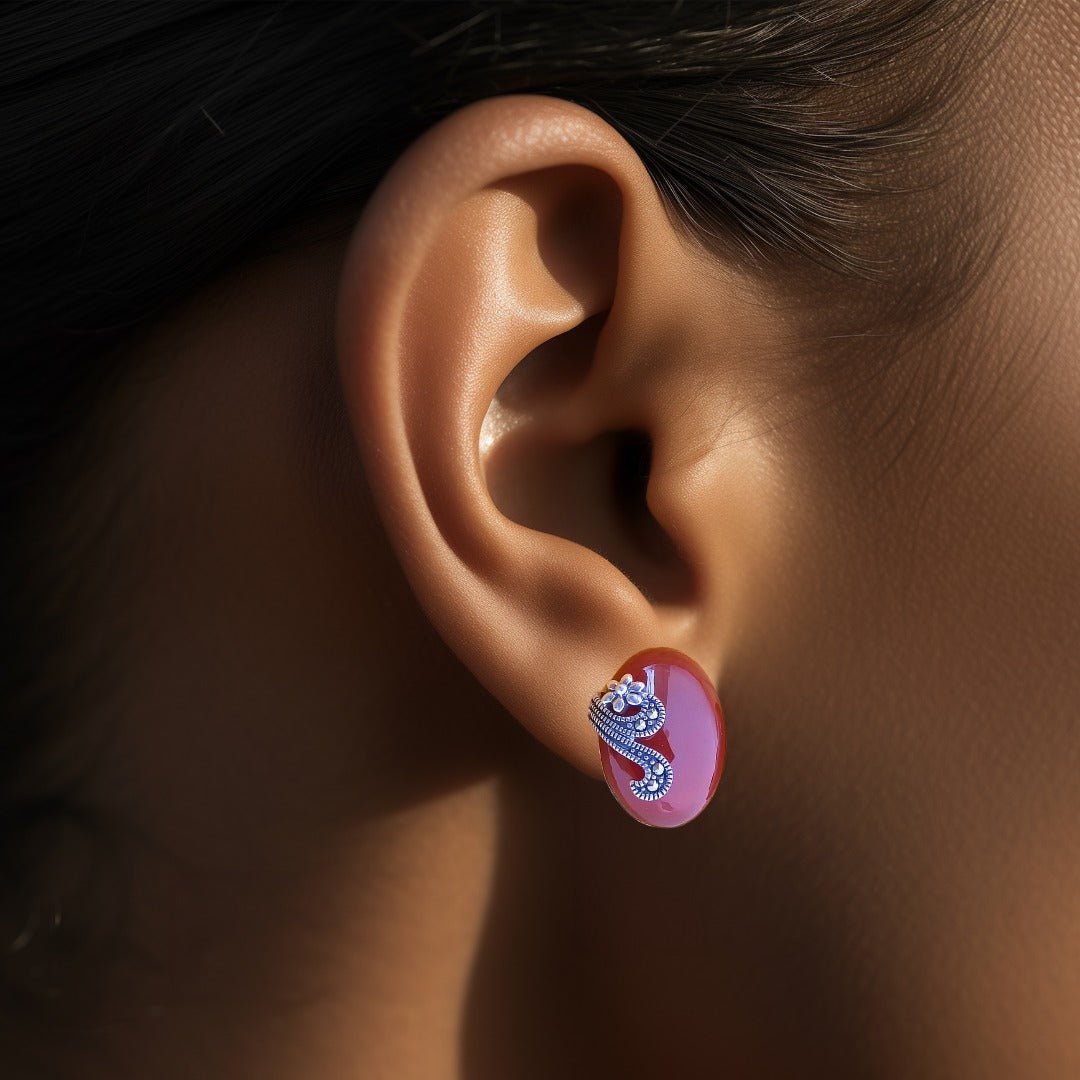 Silver SwissMarka Red Oval Stud