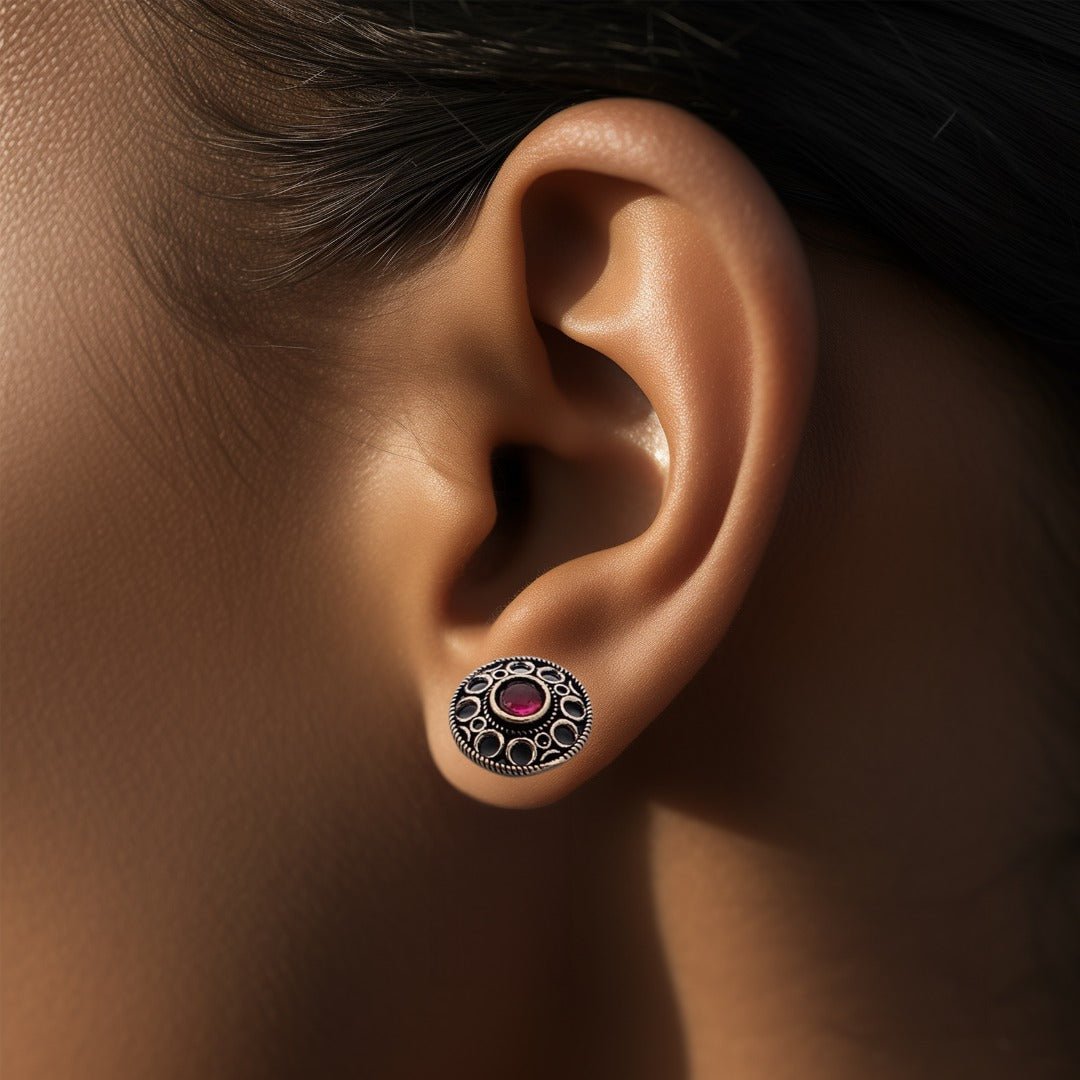 Silver Ruby-InCircle Stud