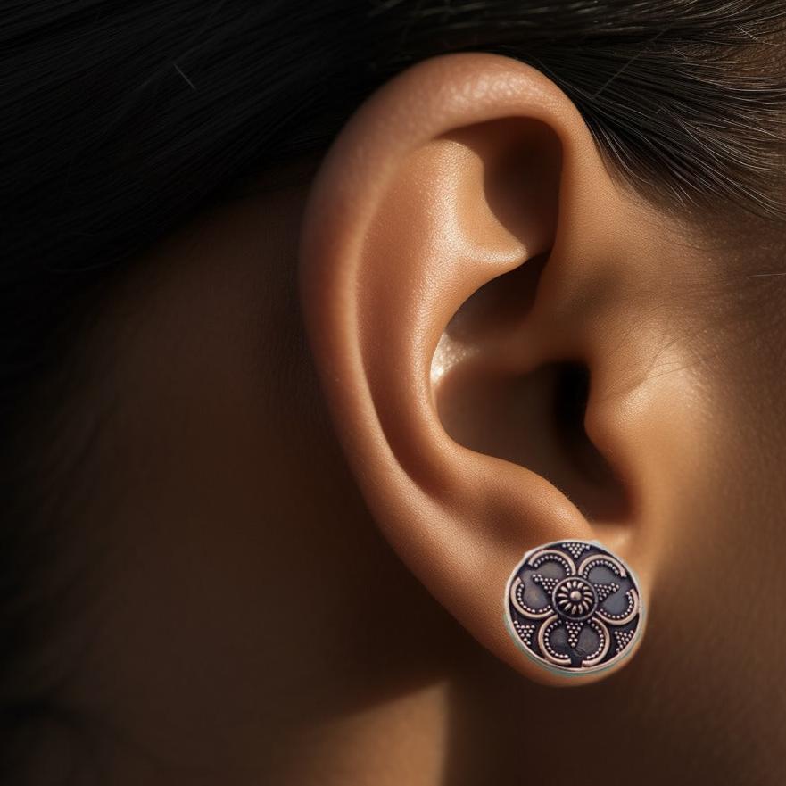 Silver Flat Disc 3 Petal design Stud