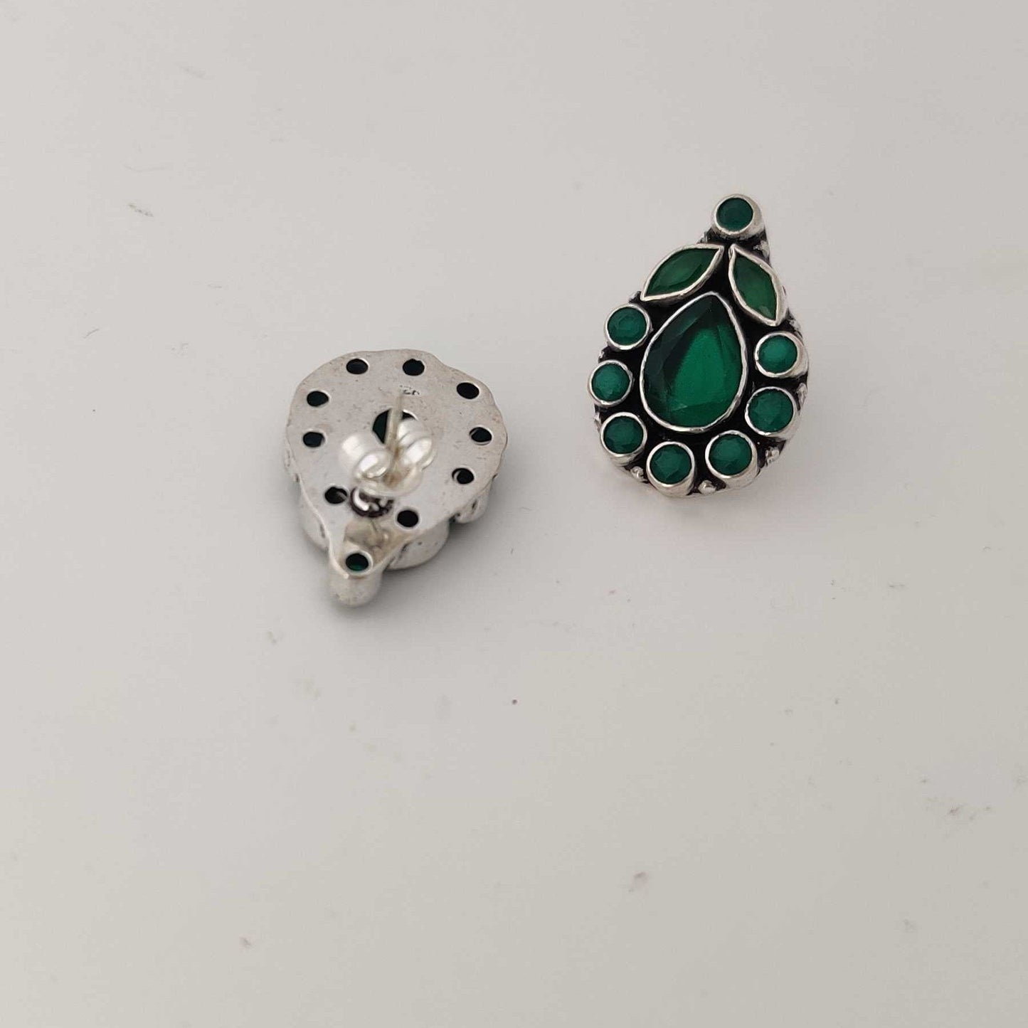 Silver CutStone-TearDrop-Green