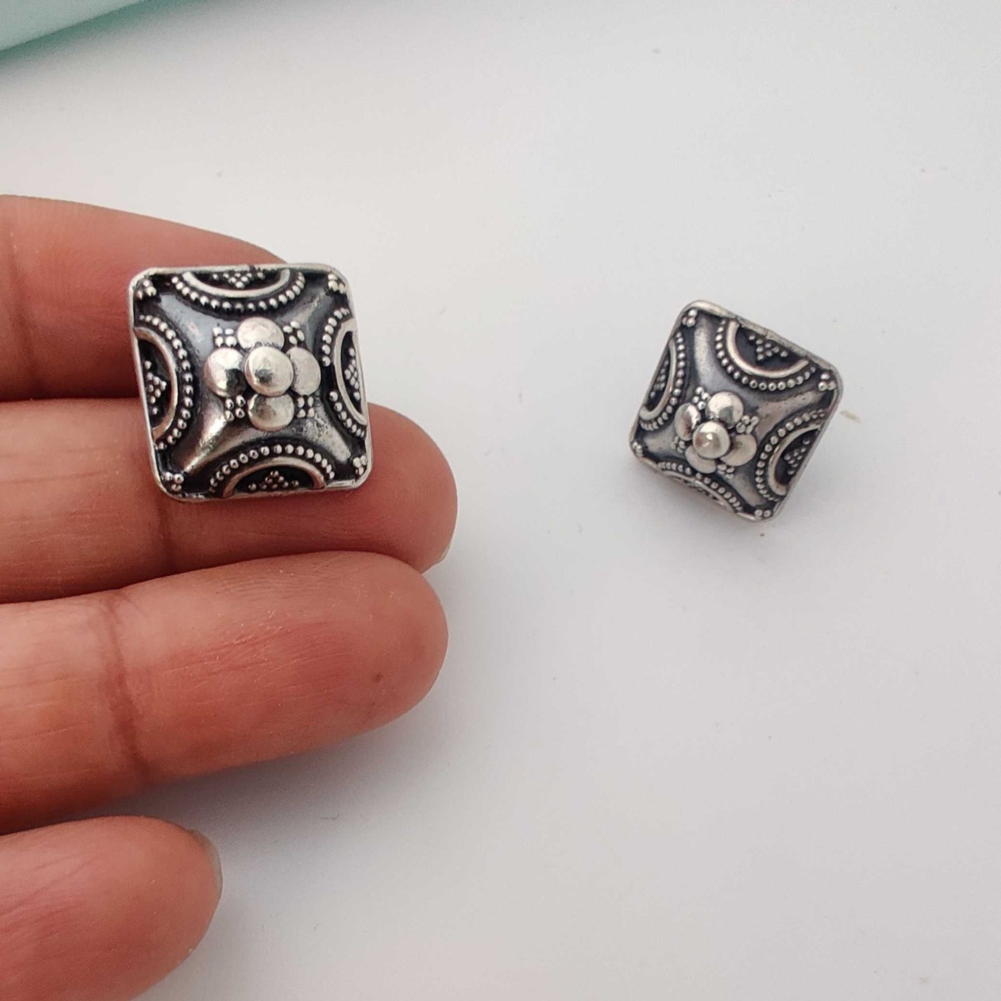Silver Square Dome 5 Dot Stud