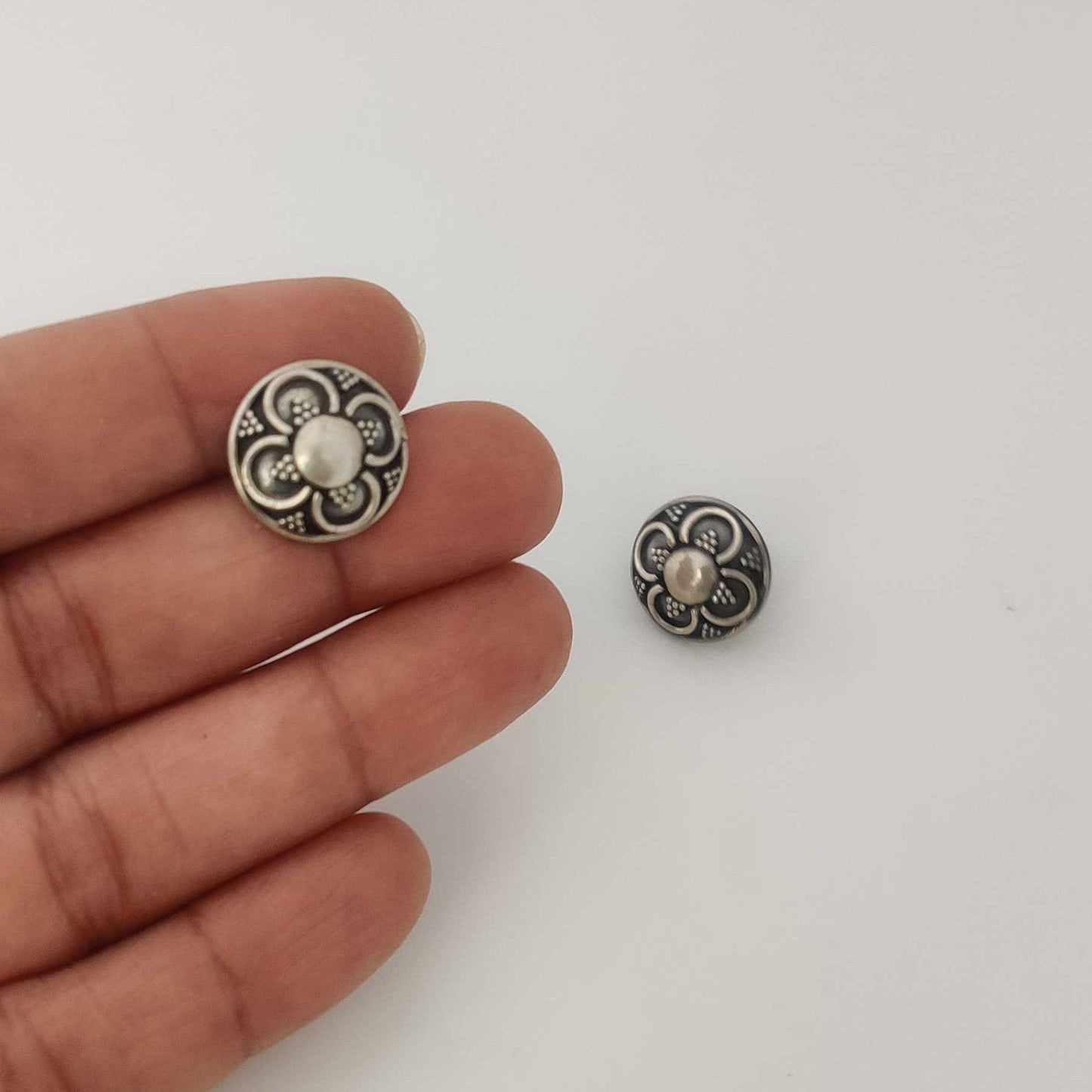 Silver 4 Petal Art Oxidised Stud