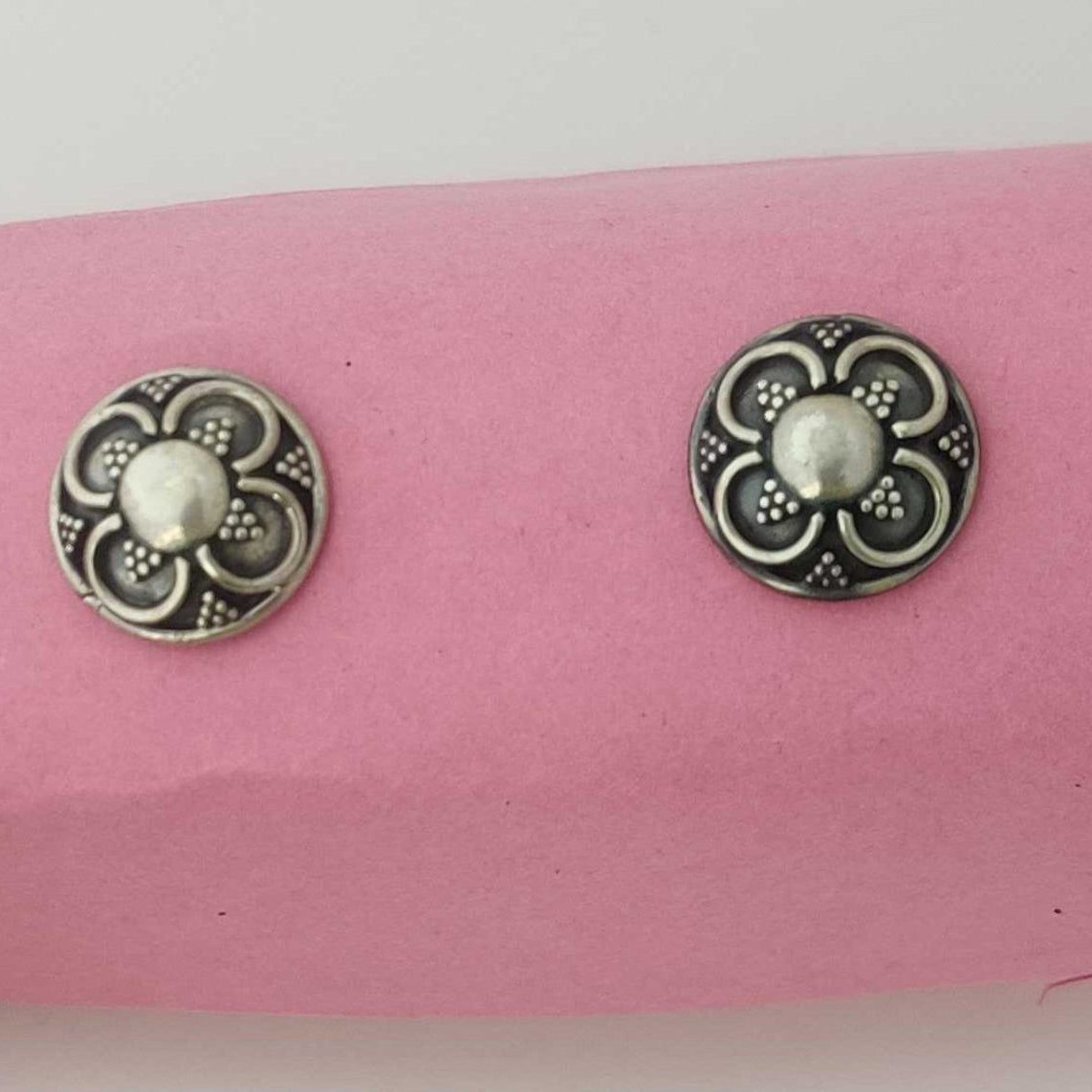 Silver 4 Petal Art Oxidised Stud