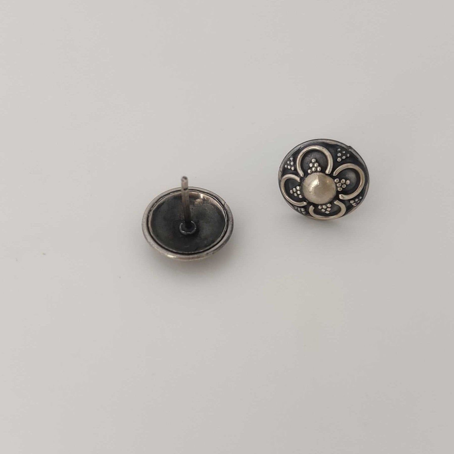 Silver 4 Petal Art Oxidised Stud