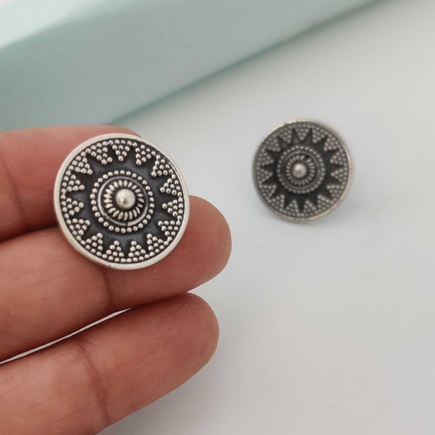 Silver Chakra Oxidised Stud
