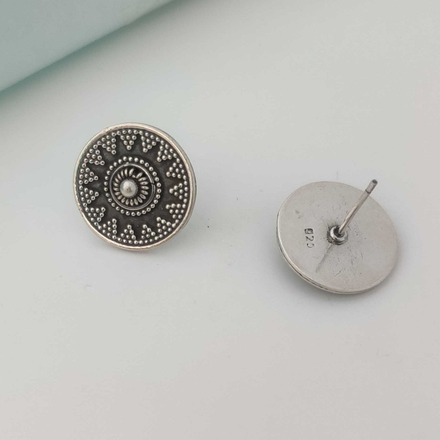Silver Chakra Oxidised Stud