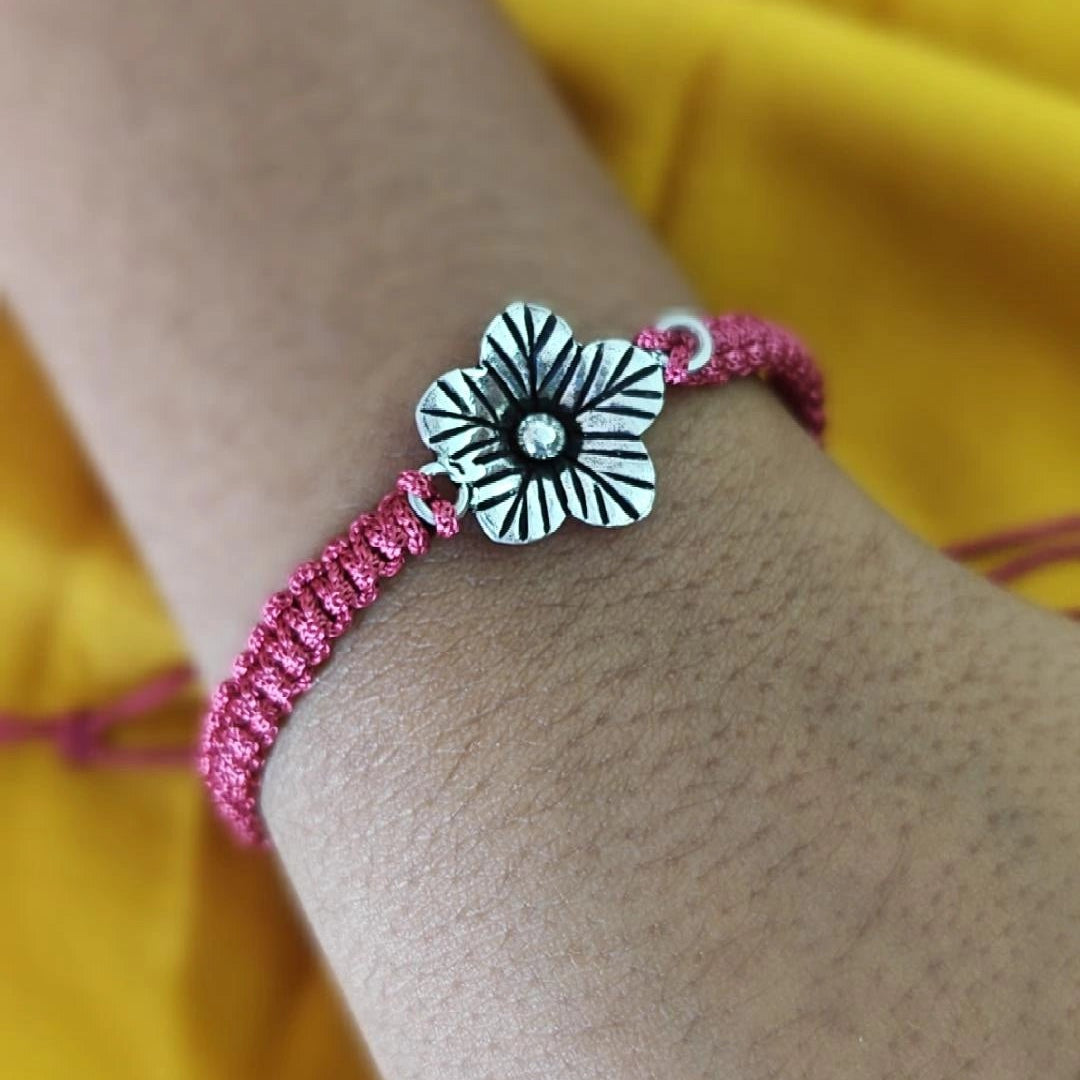 Flower Rakhi 5 petal (Maroon Thread)