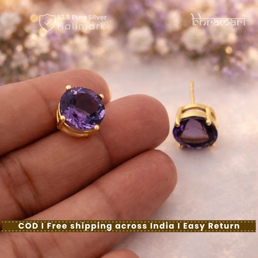 18kt Gold plated Amethyst Studs
