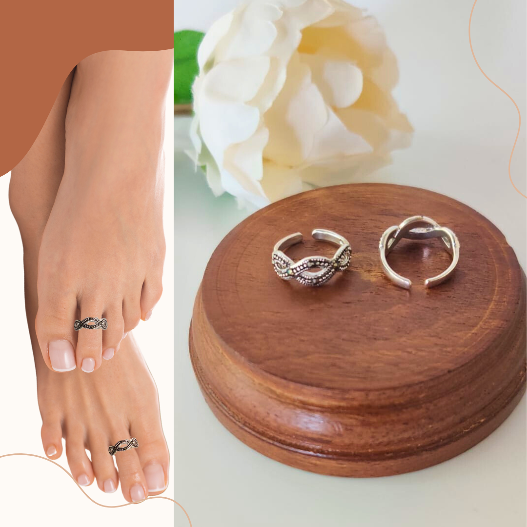 Swiss Marcasite Toe Ring- Infinity- pair