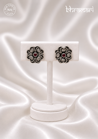 Silver Cutstone Ruby Center Stud
