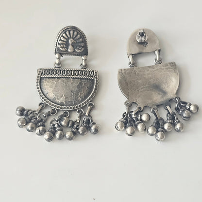 Peacock Jhumki in hammered texture