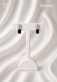 Silver Cutstone Navy Rectangle Stud