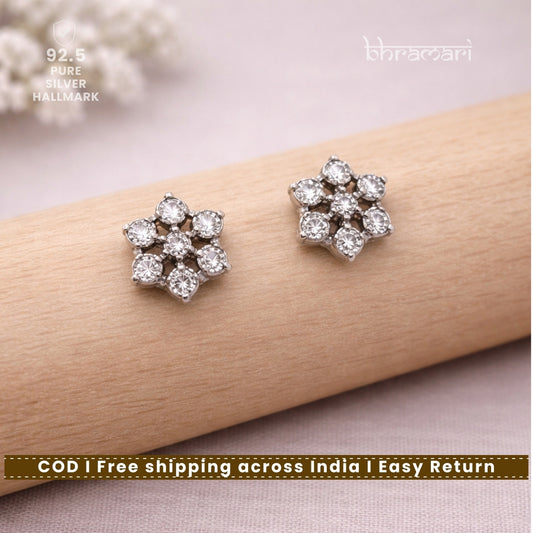 Silver Cutstone White Center Flower Stud